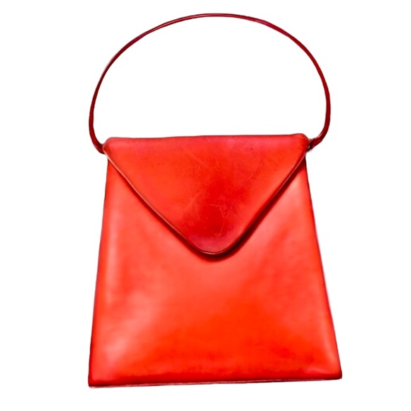 Vintage Small Structured Leather Top Handle Handbag Purse - Red / Orange / Rust - Picture 2 of 16